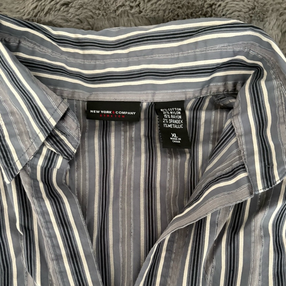 New York & Company Grey Striped Button Down - Picture 2 of 3